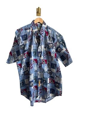 BD Baggies Nautical Print Button Down Shirt Sailboats Maritime Men's Large